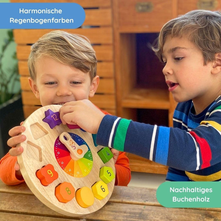 SCHMETTERLINE | Kronolino Holz-Lernuhr mit Regenbogen-Farben zum Spielerischen Lernen der Zeit ab 3