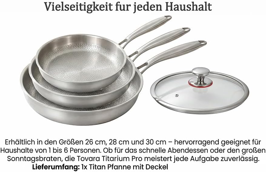 Titan Pfanne, Titanium Hammered Pan Pro mit Deckel, 28 CM Titan Pfanne Unbeschichtet, Antihaftbeschi