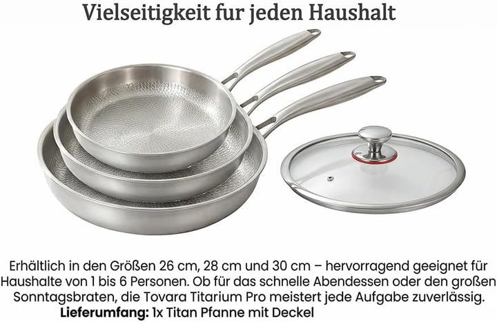 Titan Pfanne, Titanium Hammered Pan Pro mit Deckel, 28 CM Titan Pfanne Unbeschichtet, Antihaftbeschi