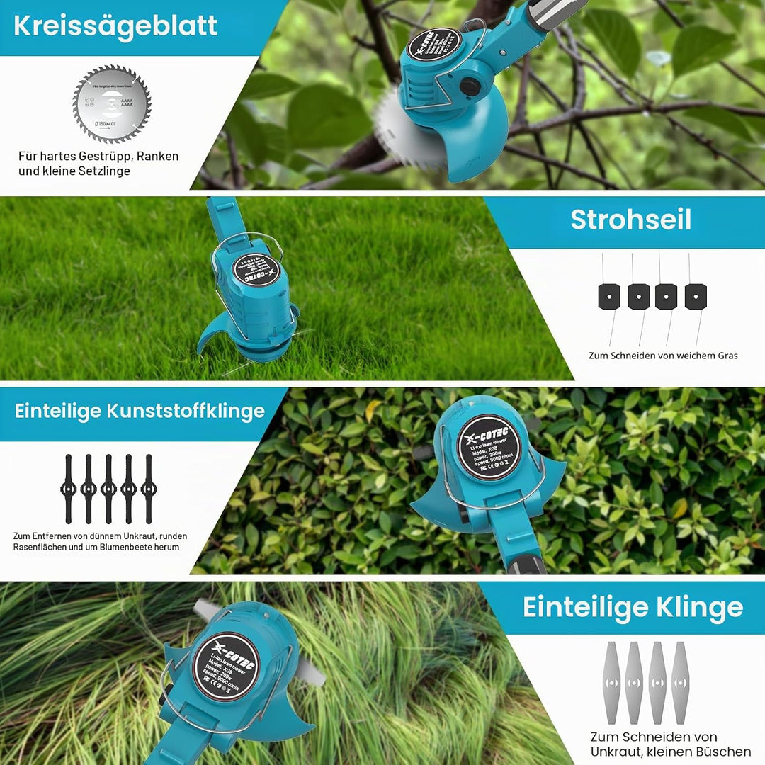 Rasentrimmer mit Akku Mit 2 Akku &amp; 4 Klingentypen, Blau Hellblau, Hellblau