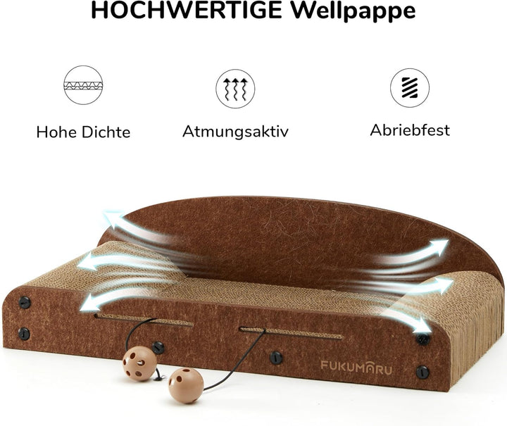 FUKUMARU 53.3 cm Katzenkratzer Karton, Katzenliege, Langlebiges Katzenkratzbett Grosse Liege mit Glo