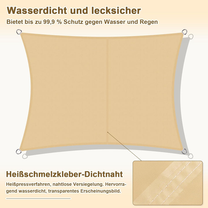 HENG FENG Sonnensegel 2.5x2.5m Rechteckig Wasserdicht mit 95% UV-Schutz Sonnenschutz für Garten Terr