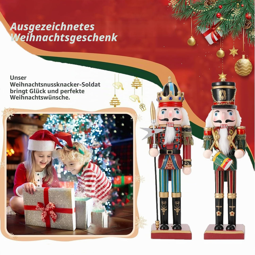 2Pcs Nussknacker Soldat, 30 cm Holz-Nussknacker Weihnachtsnussknacker Figuren für den Kamin, Klassis