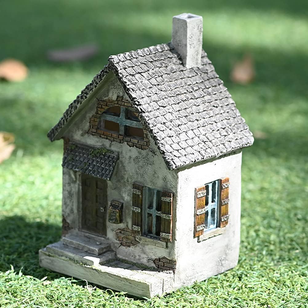 Feenhaus, 14cm Miniatur Pastoral kleines Haus Harz Retro Elfenhaus Miniatur Landschaft Gartenfigur G