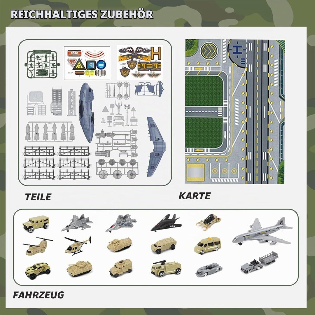 Militär Transport Fracht Flugzeug Militärflugzeug Autos Spielzeug mit Fahrzeug Soldaten Hubschrauber