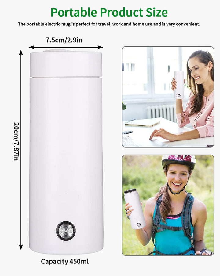 Elektrischer Mini-Wasserkocher für unterwegs, 450 ml, tragbarer Edelstahl-Wasserkocher mit zwei Unte
