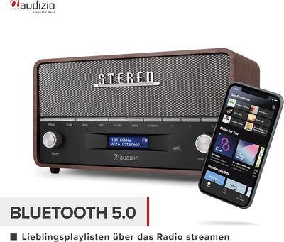 Audizio Corno - Retro Radio, DAB Plus Radio Bluetooth, Alarmfunktion, Radiowecker, Retro UKW-Radio,