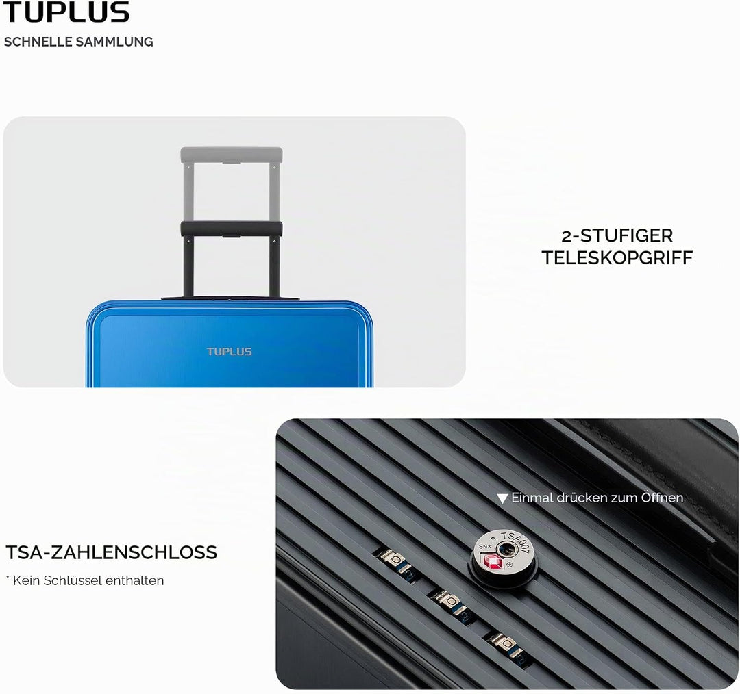 TUPLUS Koffer Aluminium Trolley Rollkoffer mit 4 Rollen Reisekoffer Handgepäck Hartschalenkoffer mit