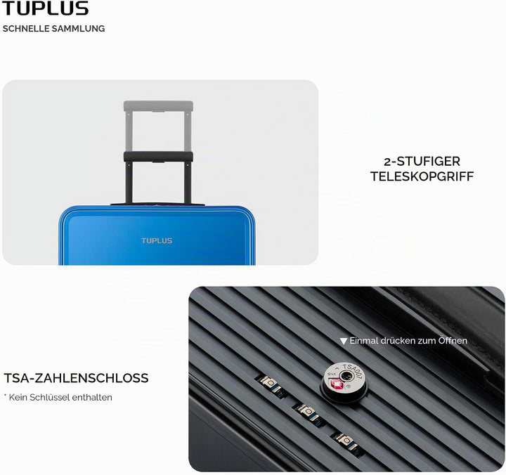 TUPLUS Koffer Aluminium Trolley Rollkoffer mit 4 Rollen Reisekoffer Handgepäck Hartschalenkoffer mit