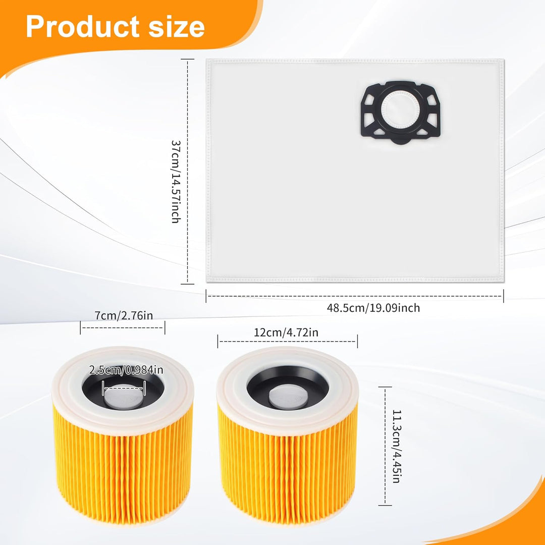 12 Staubsaugerbeutel und 2 Filter, Mit 1 bürste für Kärcher WD3 WD3 P WD2 WD 2 Plus MV2-3 KWD 1-3 SE