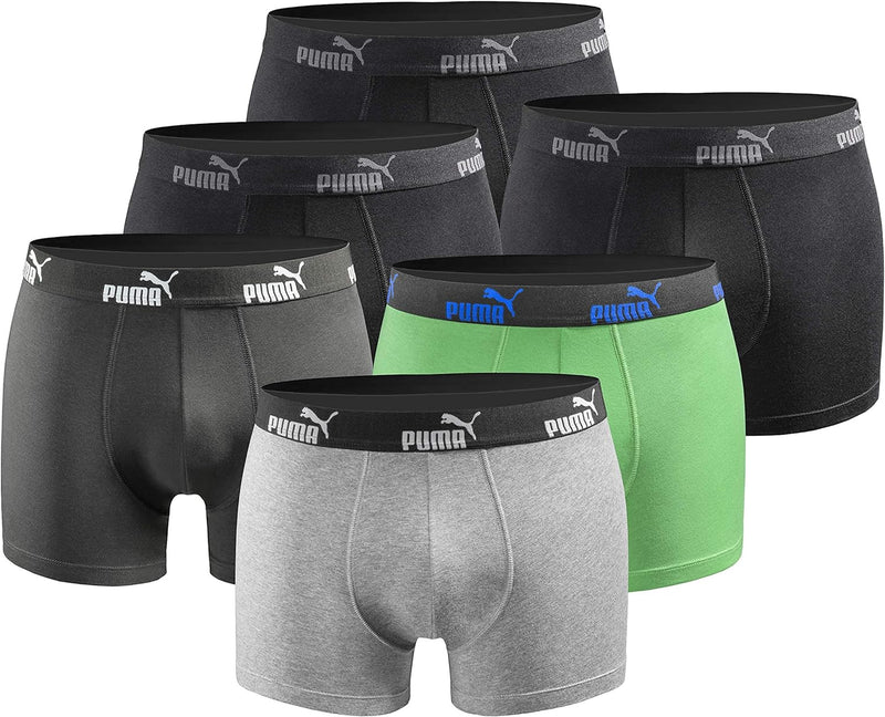 PUMA Boxershort 6er Pack Herren Basic Black Limited Edition Black-green-grey-new S, Black-green-grey