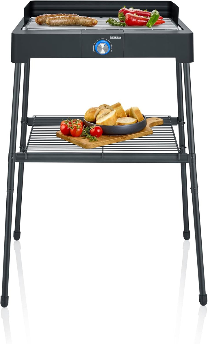 SEVERIN Standgrill mit Edelstahl-Grillrost und Standuntergestell und Ablagerost, Elektrogrill mit sc