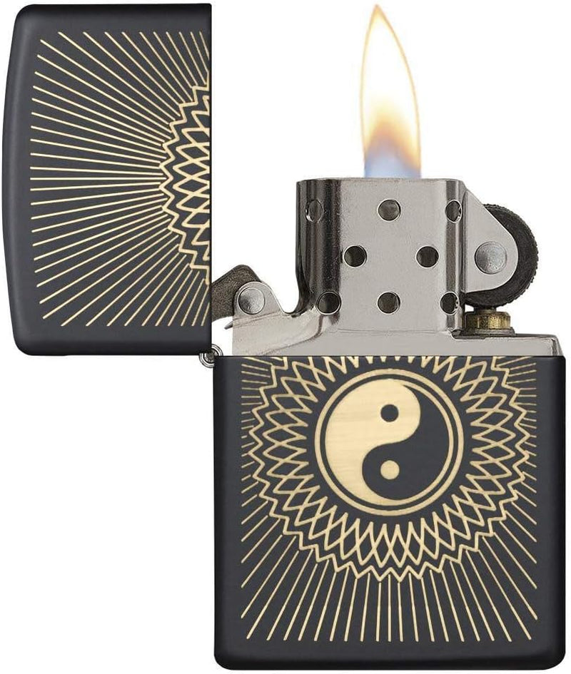 Zippo-Feuerzeug mit Yin-Yang-Motiv, schwarz, matt