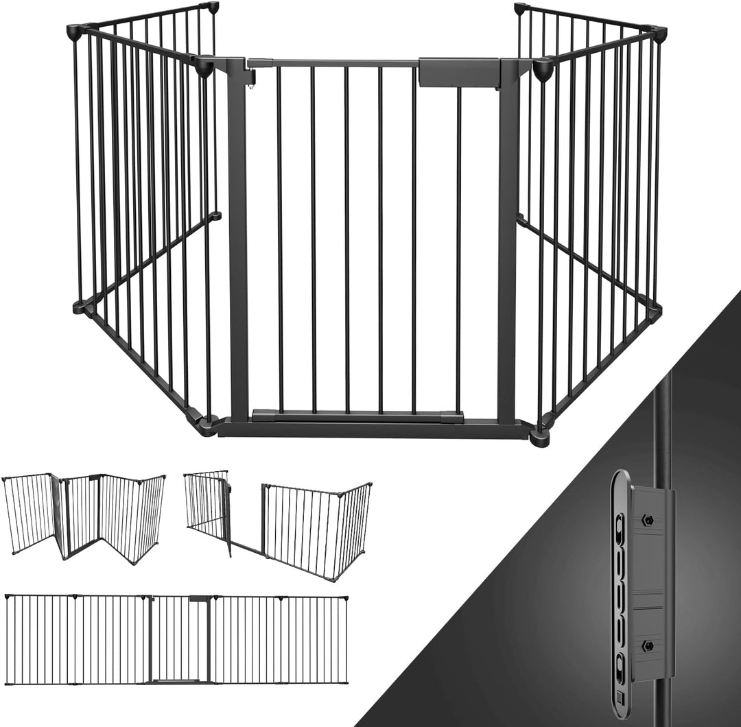 Ikodm Kaminschutzgitter mit Tür 310cm Metall Ofenschutzgitter Laufgitter Laufstall Absperrgitter Tie