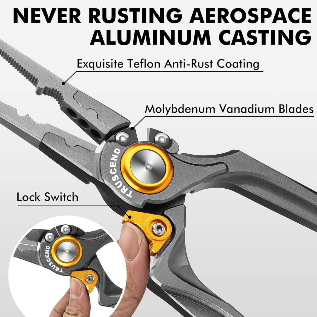 TRUSCEND Salzwasser Angelzange mit Mo-V Klingenschneider, Korrosionsbeständig Teflon Beschichtet Mul