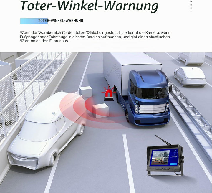 9 Zoll HD Monitor Digital Kabellos Rückfahrkamera Set mit Loop-Aufzeichnung, Nachtsicht, Wasserdicht