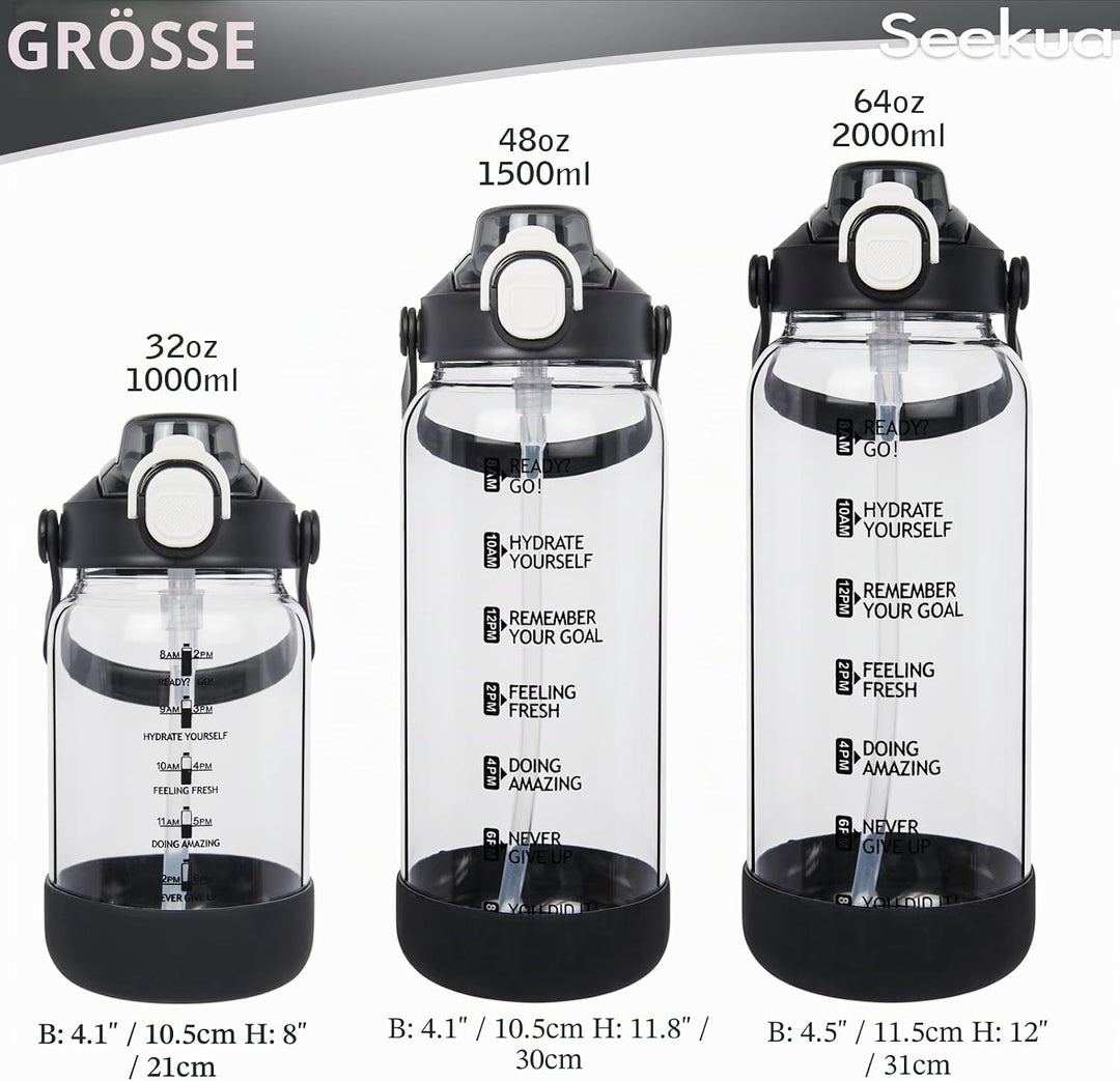 1l Trinkflasche Glas Flasche mit Strohhalm &amp; Zeitmarkierung, 1 liter Wasserflasche mit Früchteinsatz