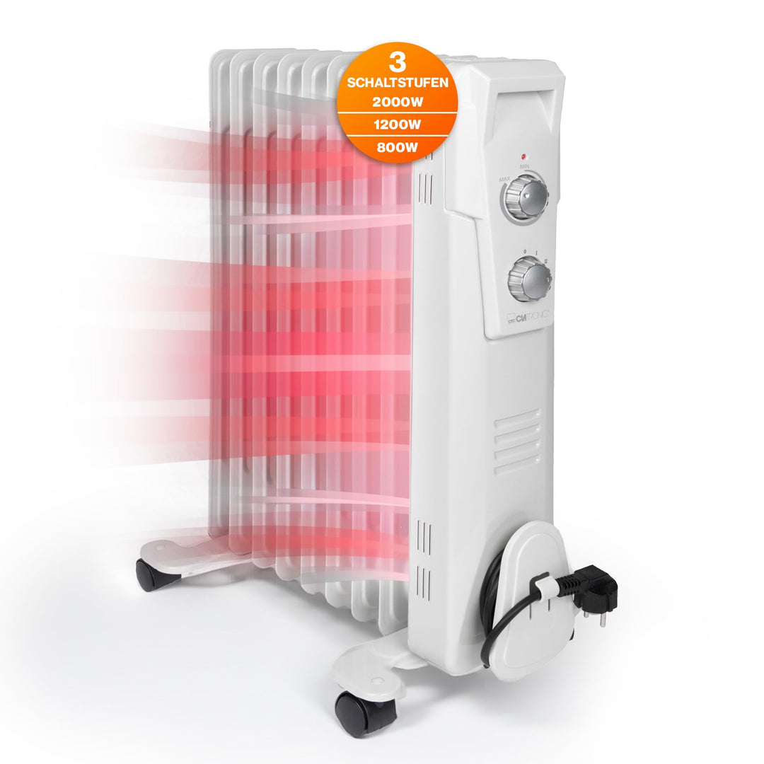 Clatronic RA 3736 9 Rippen-Ölradiator, mobiler Heizkörper, 2000 Watt, stufenloser Thermostatregler,