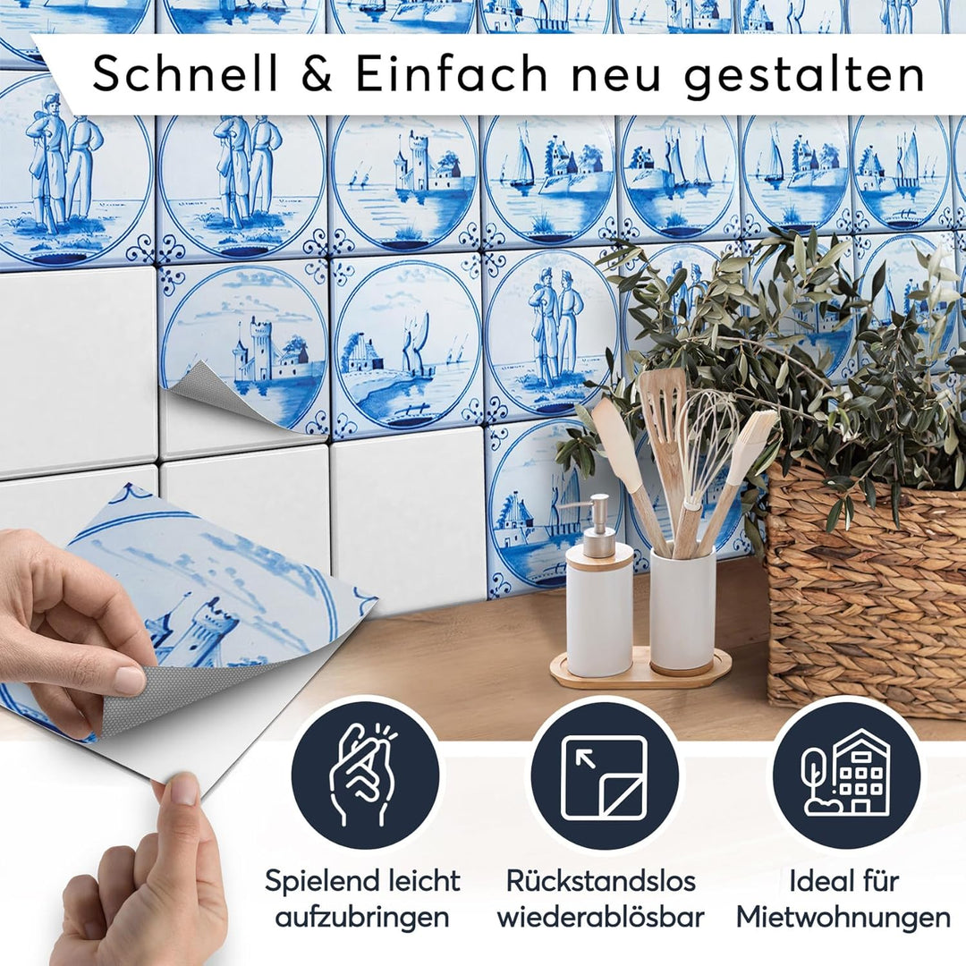 30 Stück Klebefliesen Folie 20x20 cm für Bad und Küche - Fliesenfolie, Fliesenfaufkleber - Stickerfl