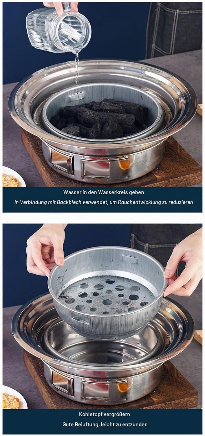 Thai Korean BBQ Grill Pfanne, 2 in 1 Sogar Heizung Heisstopf Grill Holzkohlewanne Eisen Grillschale