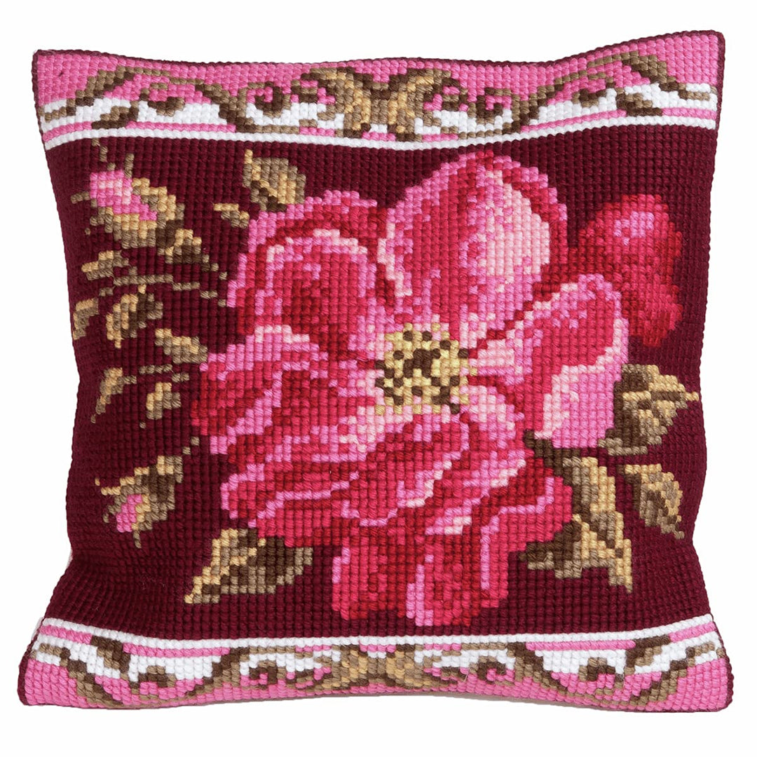 Collection d'Art CdA Kreuzstichkissen Romantische Rose I 5178, 40x40cm, Stickbild vorgezeichnet Roma