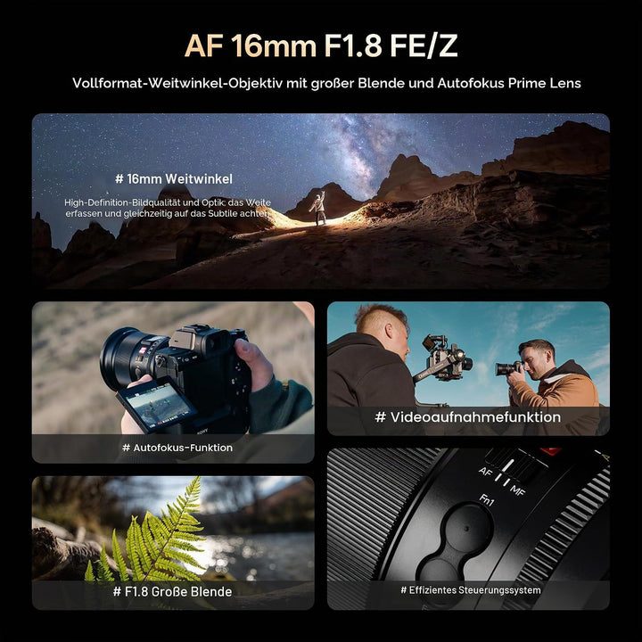 VILTROX AF 16mm F1.8 FE Objektiv für Sony E Mount, grosse Blende F/1.8 Vollformat-Weitwinkelobjektiv