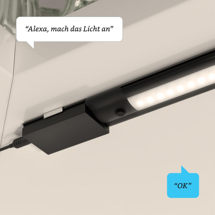 ledscom.de Smarte LED Unterbau-Leuchte SIRIS schwarz matt mit Netzteil und WLAN-Controller flach, Sm
