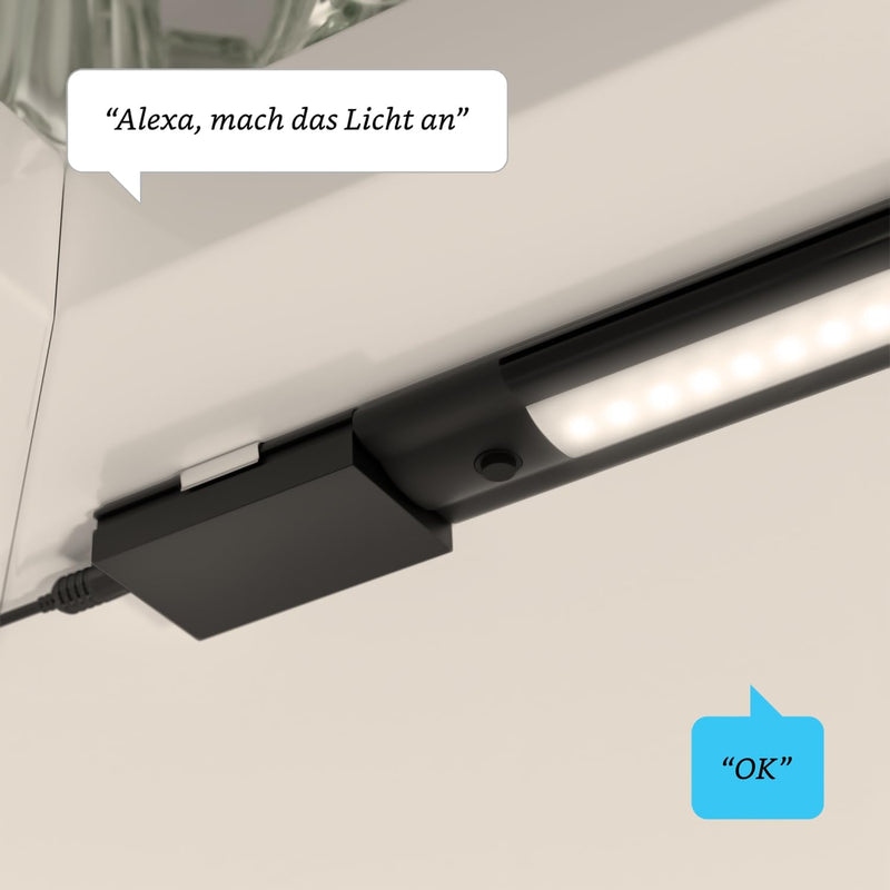 ledscom.de Smarte LED Unterbau-Leuchte SIRIS schwarz matt mit Netzteil und WLAN-Controller flach, Sm