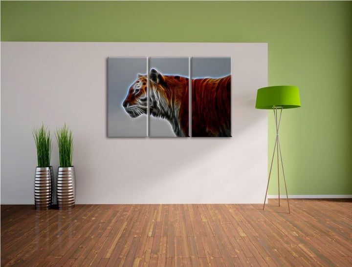 schöner Tiger vor weissem Hintergrund NewArt 3-Teiler Leinwandbild 120x80 Bild auf Leinwand, XXL rie