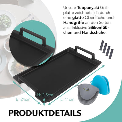 MaxxGoods - Aluminiumguss Grillplatte Teppanyaki (41x24x2,5cm) für Induktion & alle gängigen Herdpla