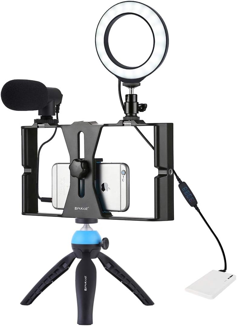 PULUZ 4 in 1 Vlogging Live Broadcast Smartphone Video Rig + 11,7 cm Ring LED Selfie Licht Kits mit M