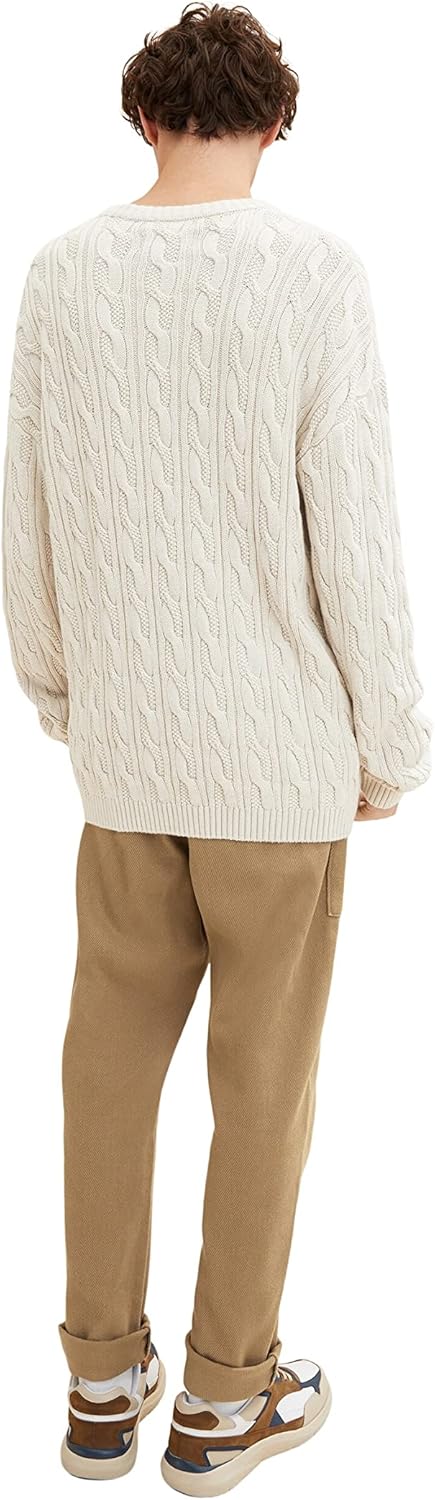 TOM TAILOR Denim Herren Pullover mit Zopfmuster XL 30656 - Cosy Light Beige Melange, XL 30656 - Cosy