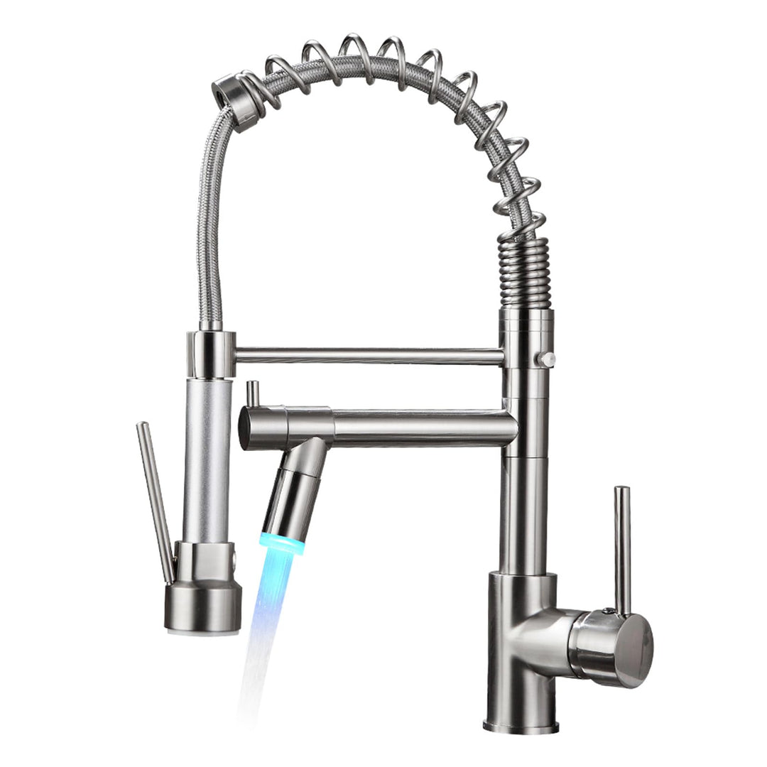 AIMADI LED Wasserhahn Küche Küchenarmatur mit Zwei Auslauf 360° Schwenkbar mit Spiralfeder Herunterz