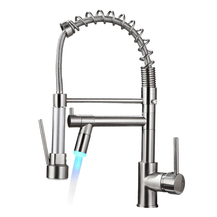 AIMADI LED Wasserhahn Küche Küchenarmatur mit Zwei Auslauf 360° Schwenkbar mit Spiralfeder Herunterz