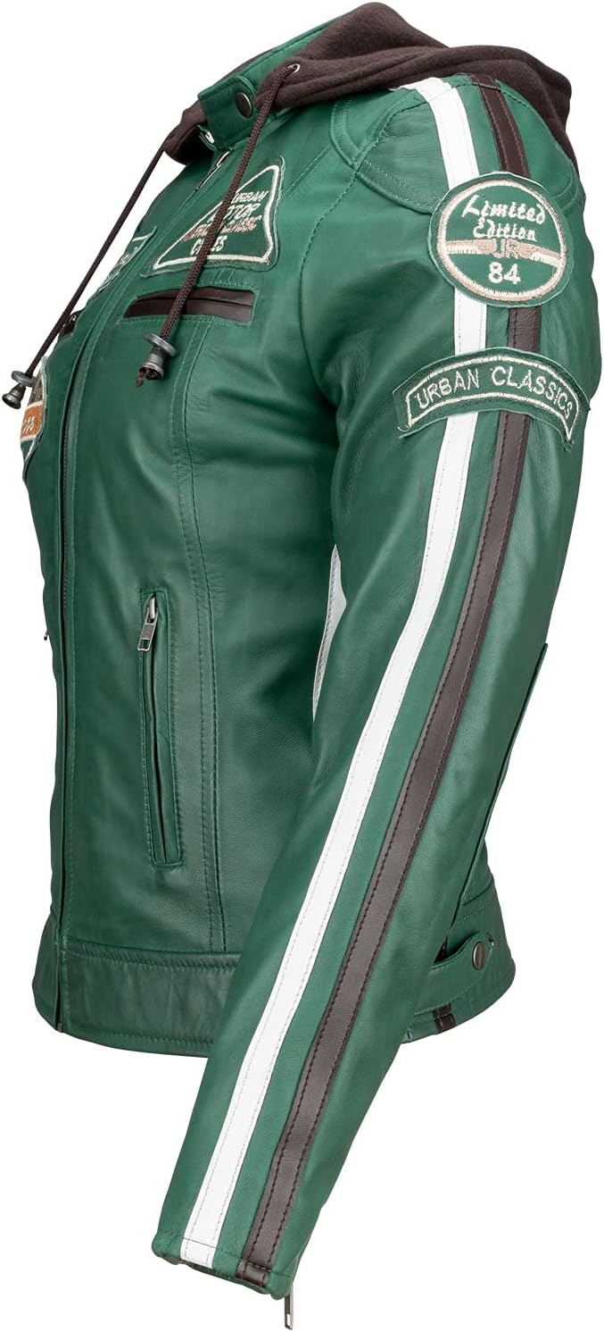 URBAN 5884 Motorradjacke Damen Mit Protektoren, Damenjacke aus Lammleder, Protektoren für Rücken, Sc