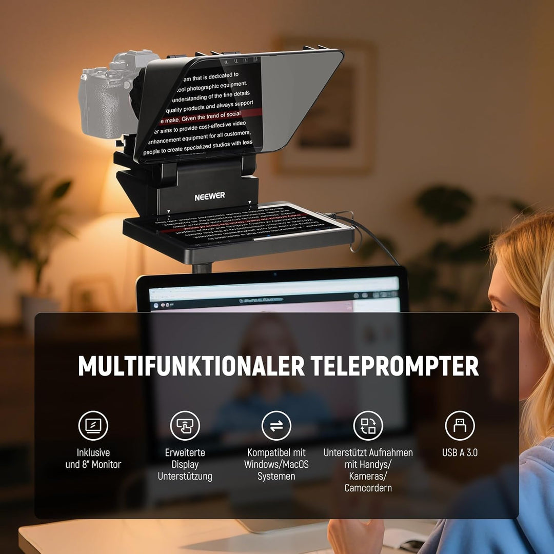 NEEWER 2 in 1 Teleprompter 11 Zoll mit Monitor für Windows MacOS, Unterstützt Bildschirmspiegelung,