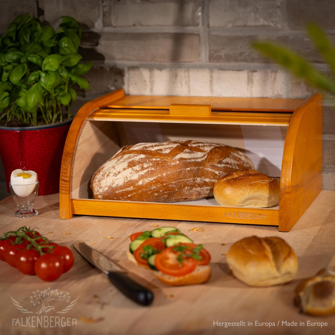 Brotkasten aus Buchenholz ca. 39x29x18cm Rollbrotkasten traditionell Brotbox mit Roll-Deckel Handmad