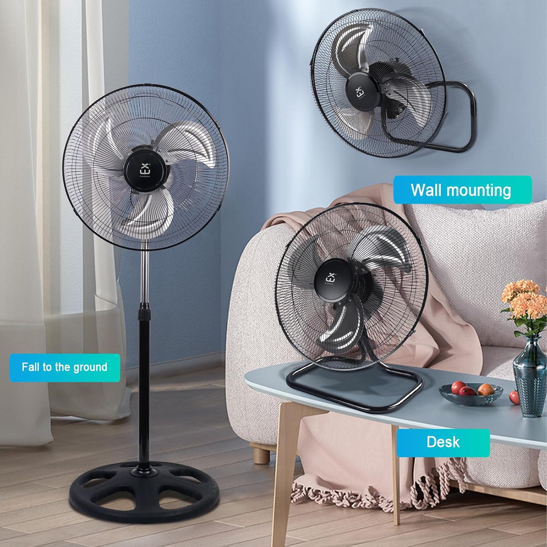 2 Stück Standventilator 50cm 3-in-1 Industrieventilator (Stand/Boden/Wand) mit U-Sockel, höhenverste