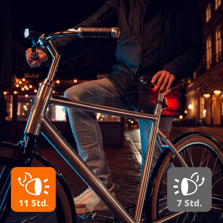 AXA Fahrradlicht Set Dwn 30 Lux – USB Aufladbar – 11 Stunden Leuchtdauer – Batterieanzeige – StVZO Z