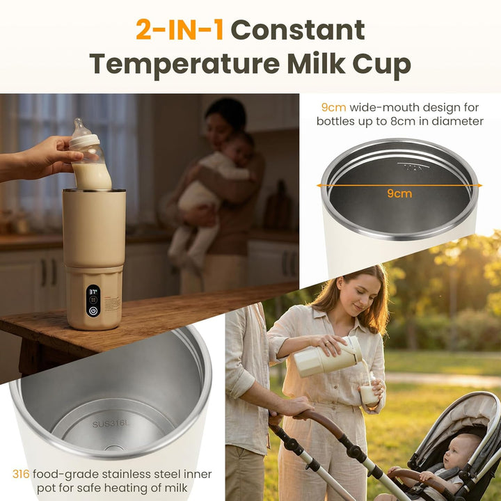 Tragbarer Flaschenwärmer - 2-in-1 Babyflaschenwärmer Schnelles Aufheizen Muttermilch und Wasser, Pas