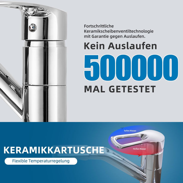 Wasserhahn Küche, Küchenarmatur mit Einhebelmischer, Keramikkartusche mit 360° Drehbarer Spültischar