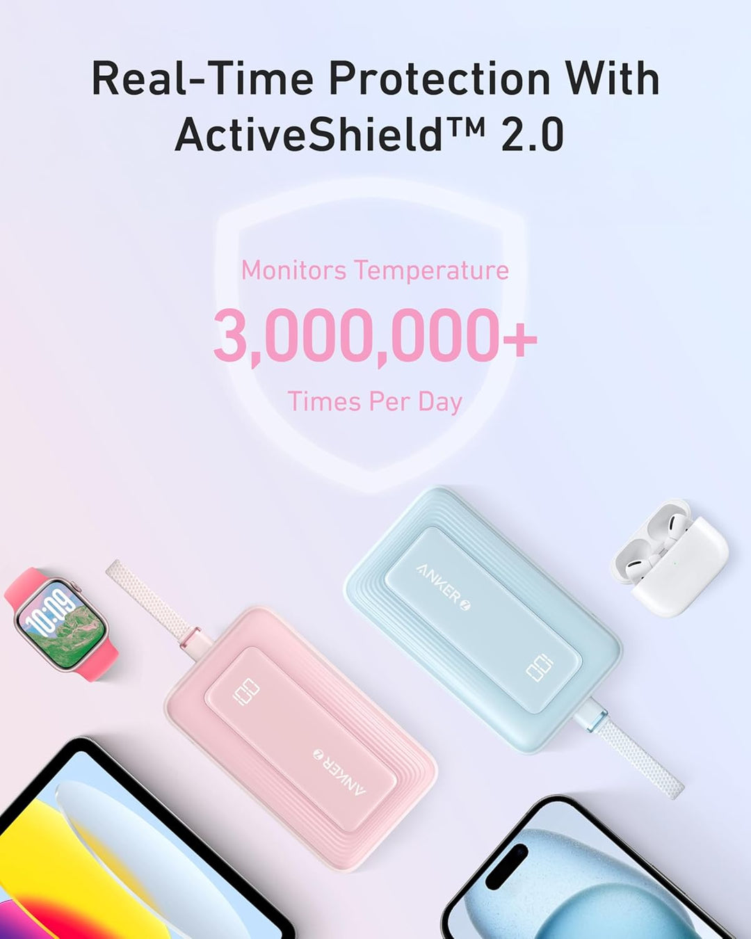 Anker Power Bank, Powerbank 20000mAh 30W mit integriertem USB-C Kabel, High-Speed portables Ladegerä