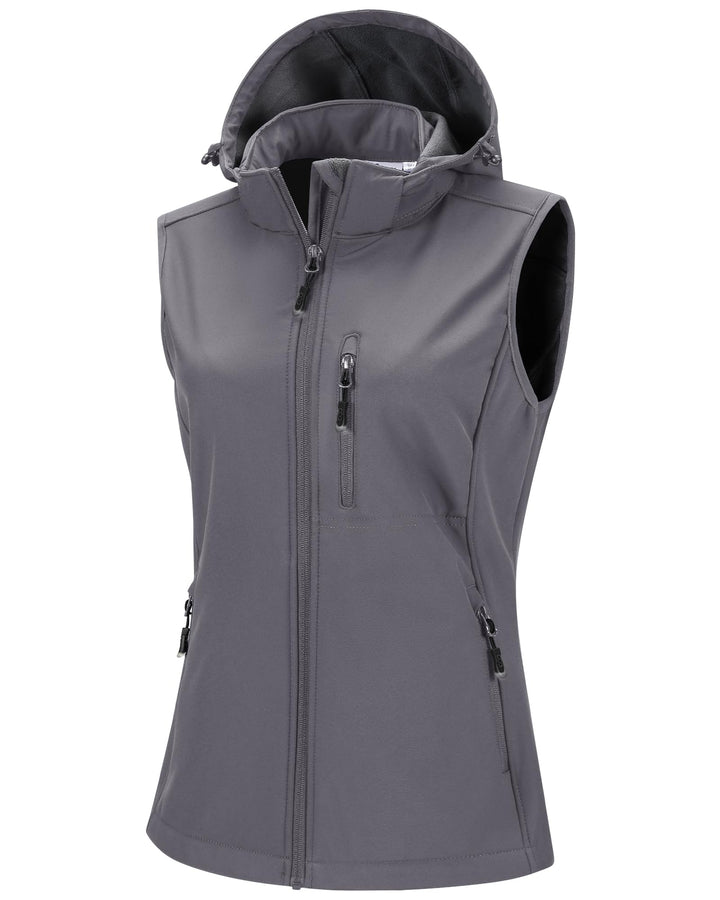 33,000ft Damen Softshell Westen mit Abnehmbarer Kapuze Fleece Gefütterter Ärmelloser Jacke Wasserdic