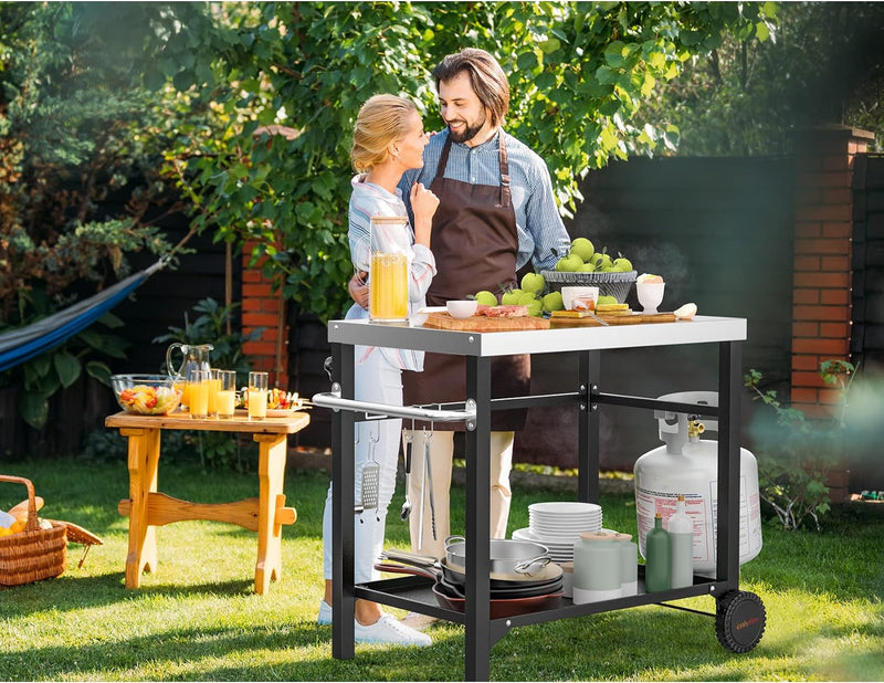 Onlyfire Grillwagen | Edelstahl Grilltisch mit grosser Arbeitsfläche , Grill Beistelltisch Outdoor G