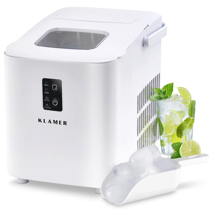 KLAMER Eiswürfelmaschine klein (2025), 8 Eiswürfel in 8 Minuten, 11 kg Eiswürfel pro Tag, 2 Eiswürfe