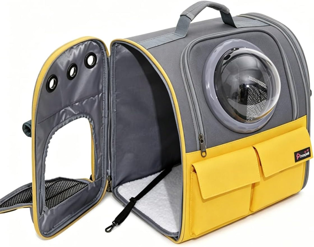 Haustiertasche Rucksack für Katzen Hunde 8kg, Atmungsaktiv Grosser Tiertransportrucksack 3 Eintritt