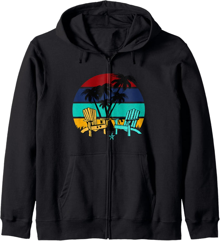 Vintage Strandstühle Palmen Sonnenuntergang Retro Geschenk Kapuzenjacke