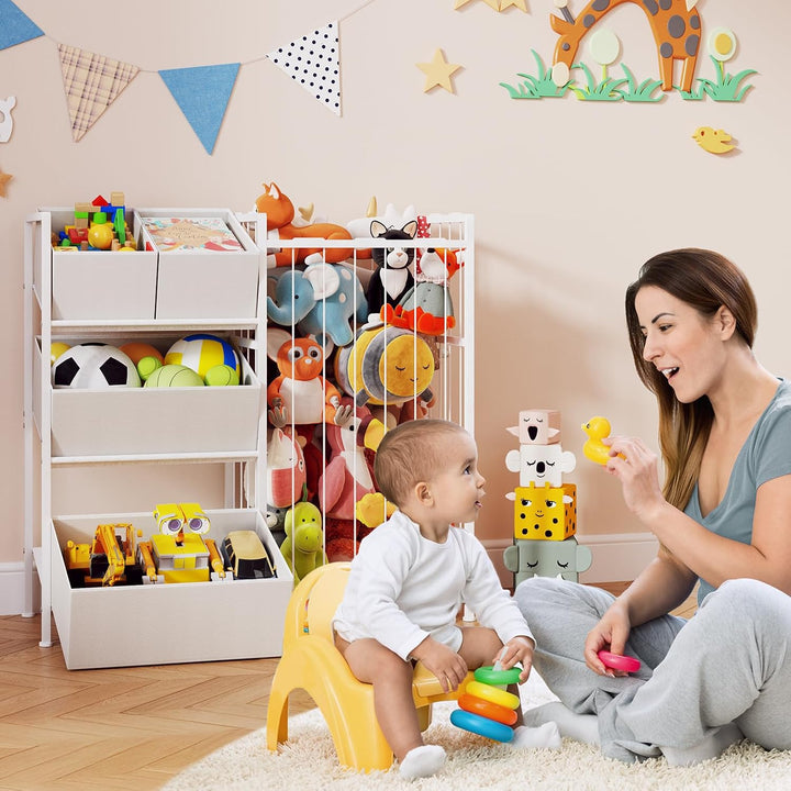 BBLIKE Spielzeug Aufbewahrung, Stofftiere Kinderzimmer Möbel Aufbewahrungsregal mit 4 Boxen, Würfelr