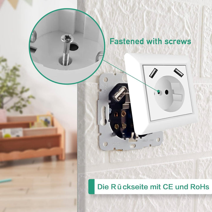 Steckdose mit USB Ports 3.4 Amp Design Schutzkontakt Wandsteckdose einfach USB Steckdose unterputz L