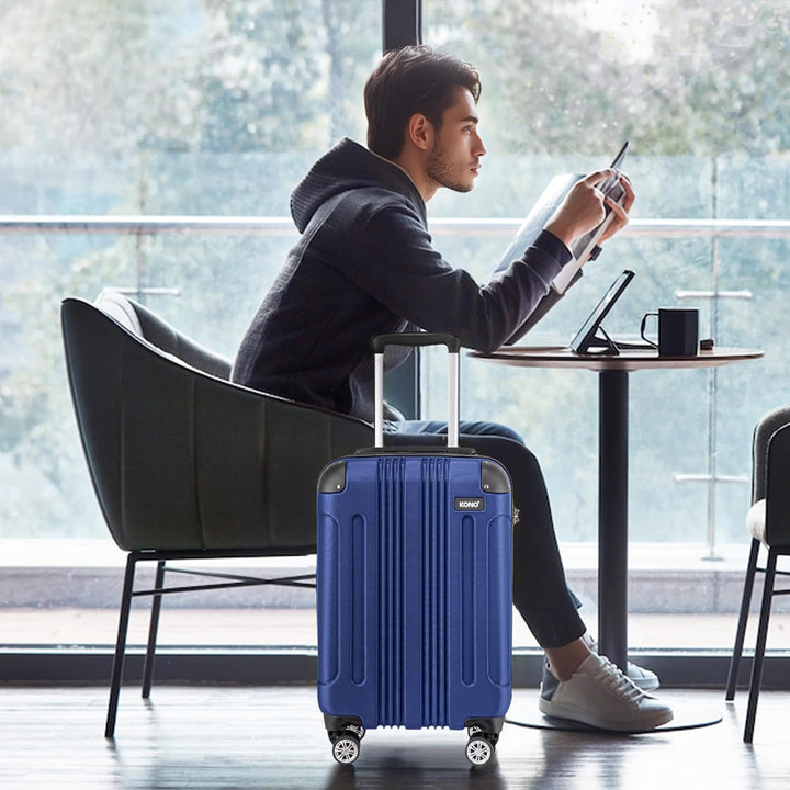 KONO Hartschale Gepäck Leichten ABS Reisekoffer Rollenkoffer 4 Rollen Dunkelblau 3 Teilig Kofferset,
